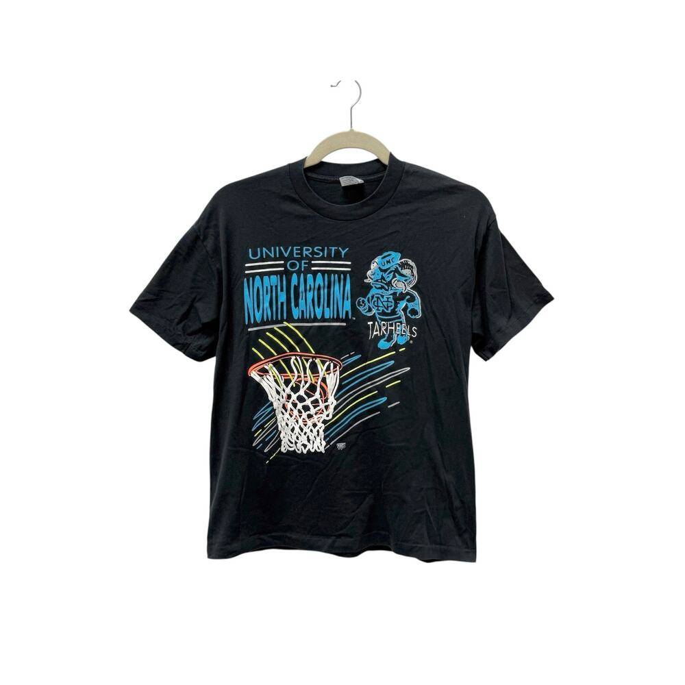 Vintage NCAA North Carolina Tar Heels Neon Graphic T Shirt Single Stitch Size XL